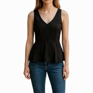 J Crew Factory Peplum Top Sz 4 Linen Blend Sleeveless Black Coastal Resortwear